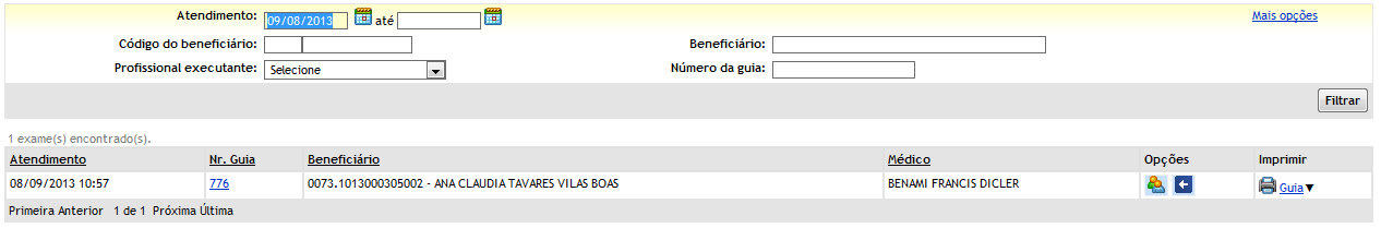 6. CONSULTAS E EXAMES FINALIZADOS A figura 80 apresenta a tela de guias finalizadas a coluna de Opções, tanto na parte de Consultas como na de Exames.