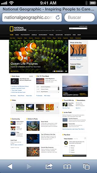 Safari 7 Os recursos do Safari incluem: Leitor visualize artigos sem anúncios ou obstáculos Lista de leitura colete artigos para ler depois Modo de tela cheia para quando estiver visualizando páginas