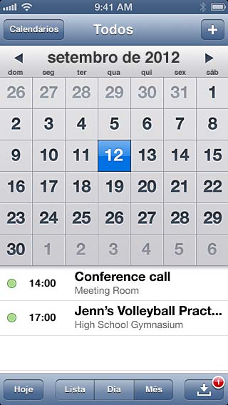 Calendário 10 Visão geral O iphone torna mais fácil seguir uma agenda de horários. É possível visualizar calendários individualmente ou diversos calendários ao mesmo tempo.