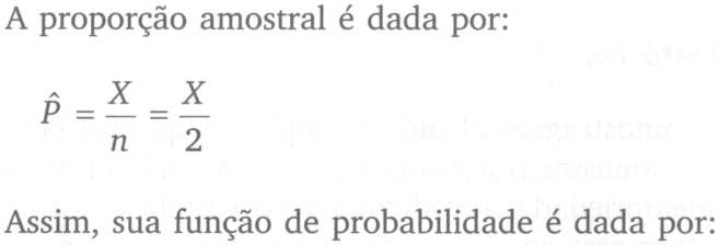 Assim, pela distribuição binomial (ver a Tabela I do apêndice), temos: A função de probabilidade de P também é chamada de distribuição da proporção amostrai