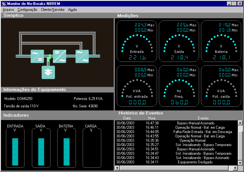 Detalhe da Interface de Gerenciamento UPSILON * Porta Microprocessada *disponível para Windows 98, NT, ME, 2000 e XP *