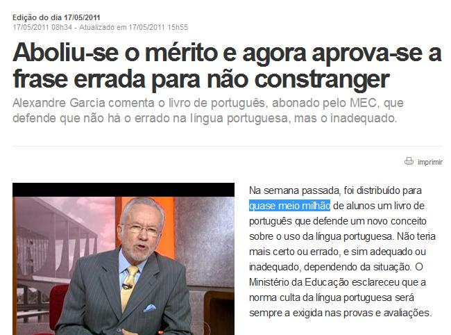 grandiosidade e a gravidade do problema pautado por eles. Vejamos: (Texto 1) 7 (Texto 2) 8 7 Disponível em: http://g1.globo.