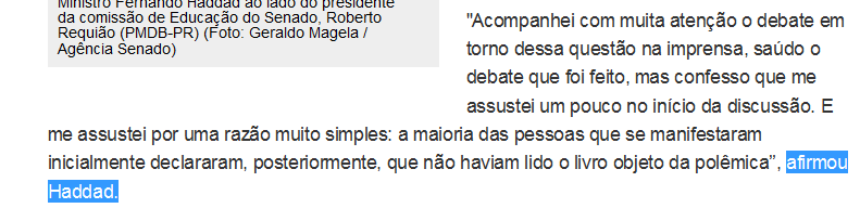 71 (Texto 4) (Texto 5) Por outro lado, notemos que quando o enunciador se reporta a críticos do livro o faz de forma mais direta, num movimento