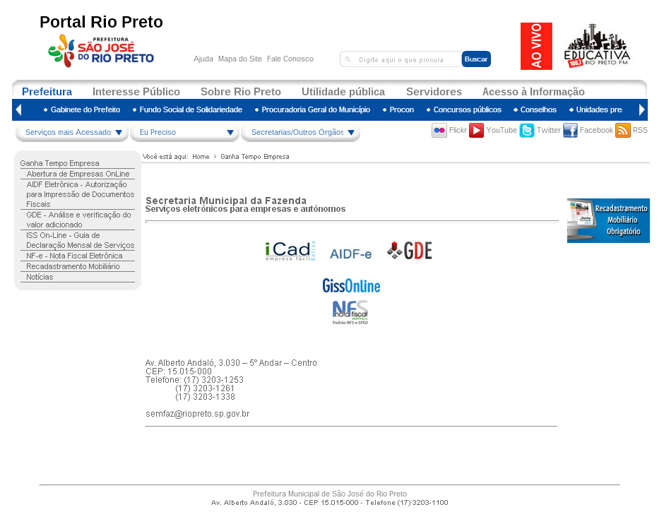 página principal da Prefeitura de São José do Rio Preto (http://www.