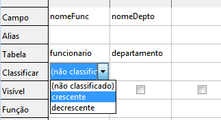 Esta função permite que a listagem resultante de uma consulta feita em uma grade QBE possa ser ordenada por algum campo componente.