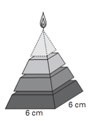 por 4 blocos de mesma altura troncos de pirâmide de bases paralelas e pirâmide na parte superior, espaçados de cm entre eles, sendo que a base superior de cada bloco é igual à base inferior do bloco