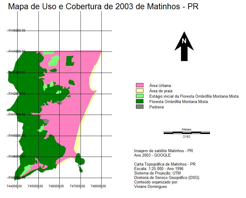 FIGURA 9: Mapa de Uso e Cobertura da área central de Matinhos no ano de 2003. Fonte: A autora, 2013.