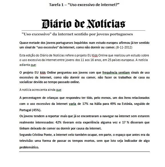 integra o presente estudo. Estas tarefas foram construídas a partir dos dados do questionário criado e respondido pelos alunos nas primeiras aulas (ver anexo 1).