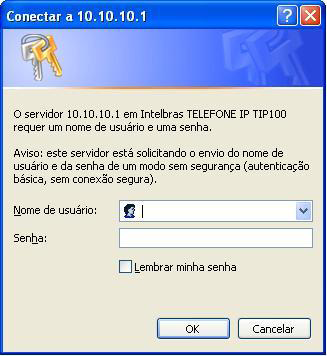 Login Obs.: por padrão, o nome de usuário e senha é admin. 3. Após inserir a senha correta, tem-se acesso ao menu de configuração Web. Home A página Home é exibida logo após o TIP 100 autenticá-lo.