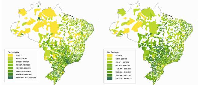 Distribuição espacial de empréstimos e financiamentos da agricultura, agroindústria,