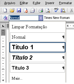 40 itálico. Para formatar o estilo Título 4, segue-se o procedimento utilizado na formatação do Título 3 com a seguinte modificação: Formatar/Fonte, no campo Estilo da fonte selecione a opção Itálico.