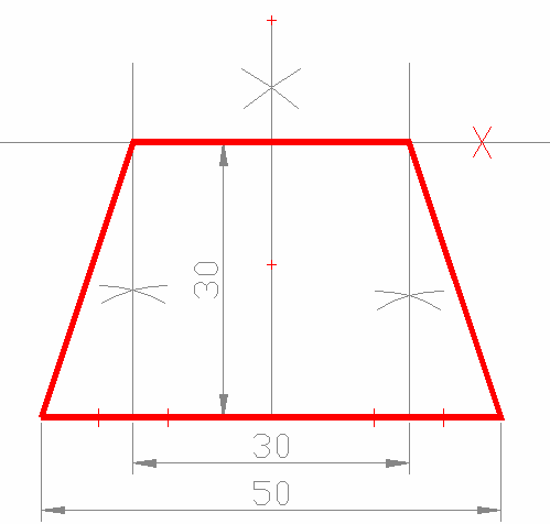 Desenhar o trapézio isósceles com os seguintes dados: Base maior = 50 mm; Base menor = 30 mm e Altura = 30 mm.