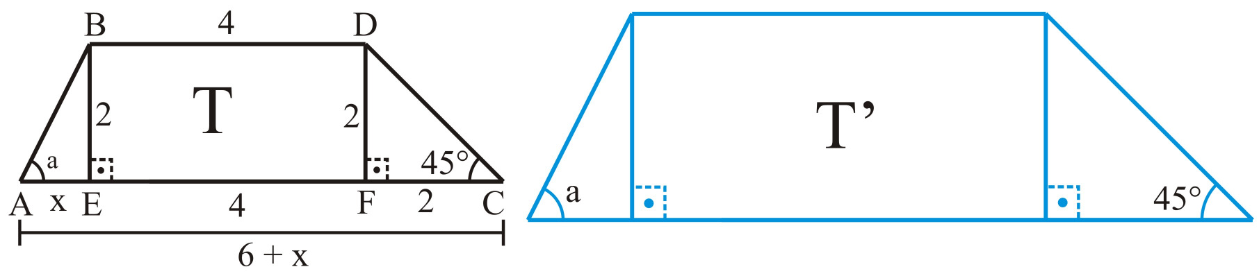 QUESTÃO 05 Considere um trapézio T, de atura u.c., base menor b u.c. e ânguos da base a arctg e c 5º. Determine a área do trapézio T, obtido de T por uma omotetia de razão centro em um ponto quaquer.