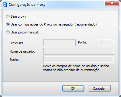 Opções Configurações de rede Configuração de Proxy Clique no botão Configurar... para abrir a caixa de diálogo Configuração de Proxy.