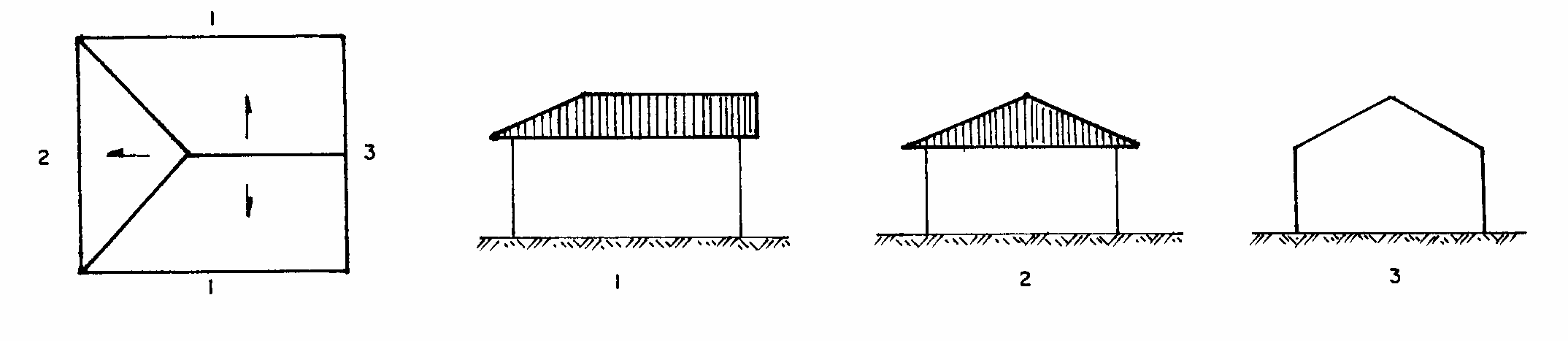 COM TRÊS ÁGUAS: Figura 6.49 - Telhados com três águas (Borges, 1972) COM QUATRO ÁGUAS: Figura 6.