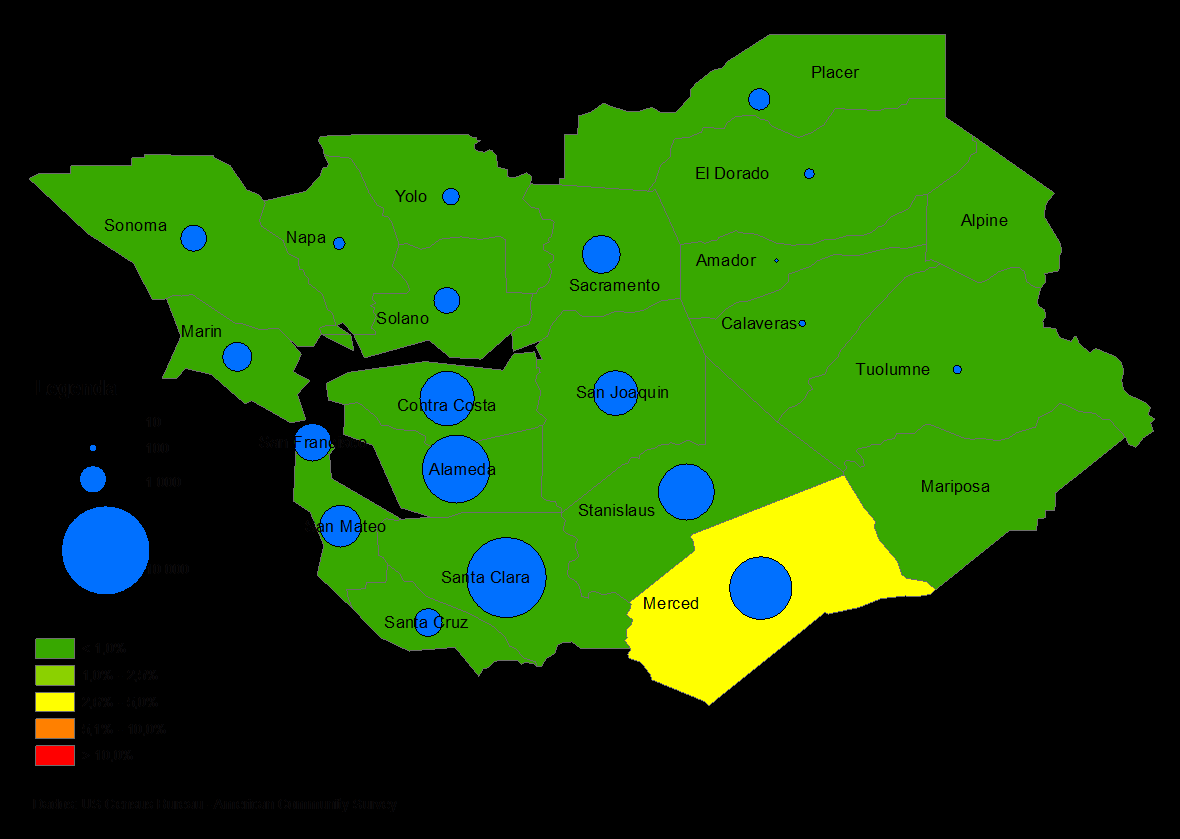 Califórnia Central, em números absolutos e