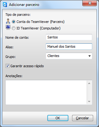 TeamViewer - Lista de parceiros do TeamViewer 5. Digite o nome da conta de seu parceiro no campo Nome de conta.