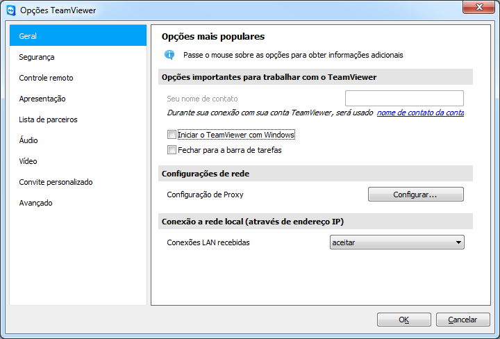 TeamViewer - Opções A categoria Geral fornece as opções mais básicas de configuração. 10