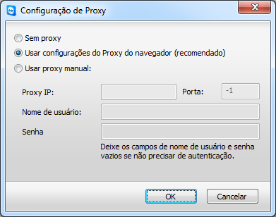 Você pode usar configurações personalizadas, por exemplo, caso não tenha configurado as configurações do Proxy em seu navegador.