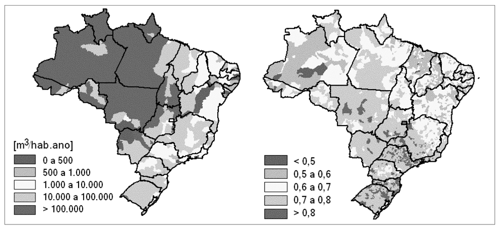 Valores médios, mínimos e máximos Fontes: UNDP, IPEA e FJP (2000) e ANA, SRH e MMA (2002).