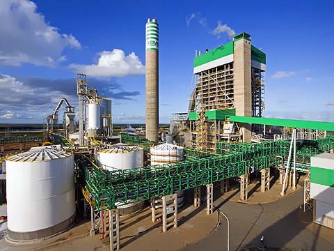 Figura 3-5 Central de cogeração qualificada Veracel, com 117 MW de capacidade utilizando licor negro como combustível, em Eunápolis/BA (foto: Veracel Celulose S.A.).
