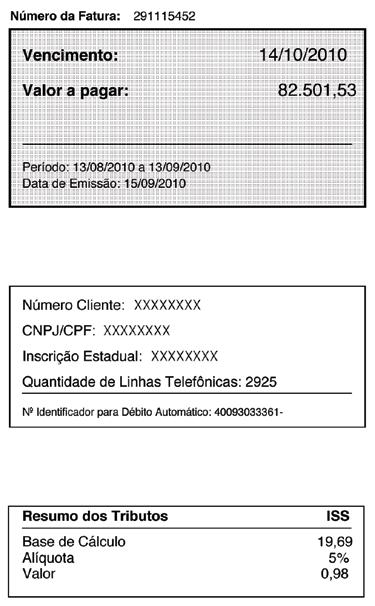 resumo detalhado parte 5 6 7 9 I 5 6 7 9 I Registro da sua fatura no sistema da Oi. Data de vencimento da fatura. Valor total a pagar (bruto).