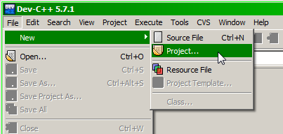.. 5 Criação e execução a partir do Dev-C Executar Dev-C: clicar no ícone O Dev-C é executado No menu File,