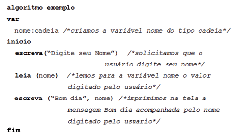 var /*Aqui devem ser declaradas todas as variáveis do nosso algoritmo seguindo as regras de sintaxe já estudadas. Caso nosso algoritmo não necessite de variáveis, esta seção não deve existir.