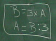 No entanto, quando, em seguida, António apresenta simbolicamente os valores de A e B, escreve incorrectamente B = A : 5 e A = B x 5.