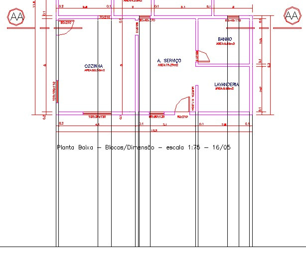 b) Trace as linhas de referência a partir da planta baixa; c) Crie a linha horizontal que