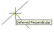 Deferred Perpendicular snap é ligado automaticamente quando se pretende usar o perpendicular mais de uma vez.. Tangent indica um ponto tangente à circunferência ou arco.