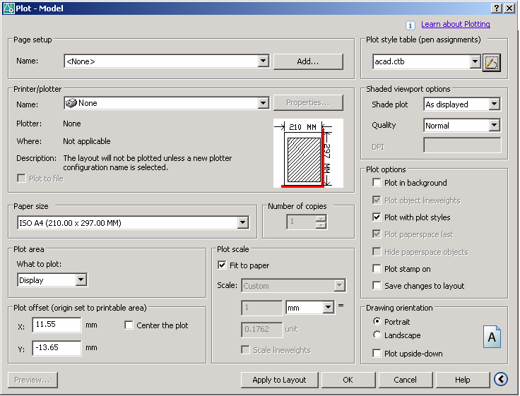 através do Windows ou do Wizard do AutoCAD (Menu Tools Wizards Add Plotter). Podemos imprimir em um arquivo para que este possa ser impresso fisicamente mais tarde.