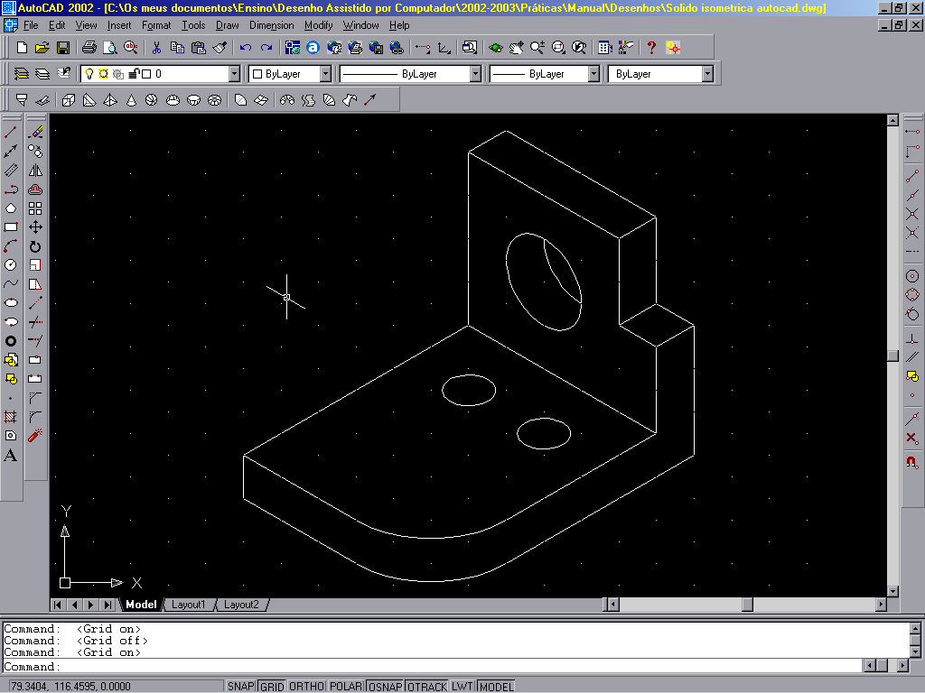 Barra de menus Barra Object Properties Barra Standard Barra Draw Pontos de grelha Barra Modify Cursor Área