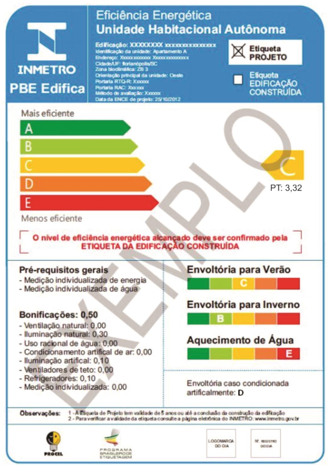 Figura 24: Modelo de ENCE obtida pelo apartamento avaliado Para obter a classificação dos outros 21 apartamentos presentes na edificação multifamiliar o processo de cálculo é o mesmo