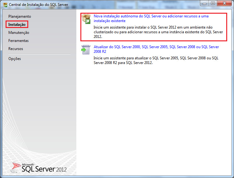 Execute o arquivo de instalação Click em Nova instalação autônoma do