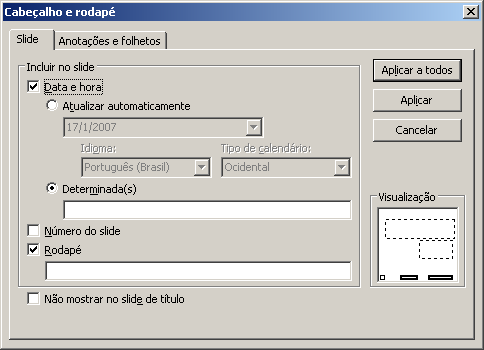 CAPÍTULO VI Tema: Elementos Extras Cabeçalhos e Rodapés Os cabeçalhos e rodapés no Power Point funcionam da mesma forma que nos demais programas do Office.