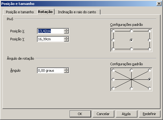 Nesta guia podemos redefinir a posição e o tamanho da caixa de texto.