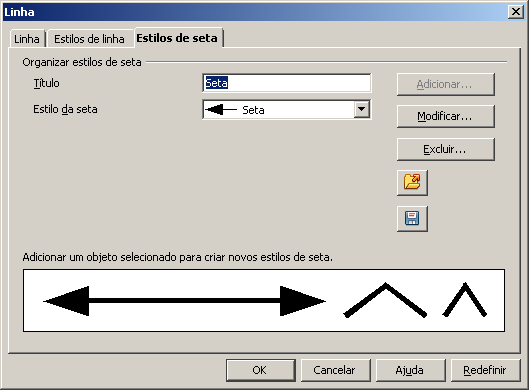 Estilos de setas Cria um tipo de seta a ser utilizada na linha.