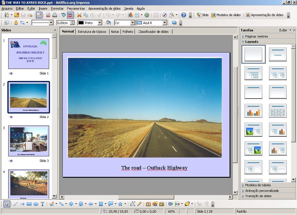 Apresentação Slide mestre Neste exemplo, pode se ver que a apresentação aparece no primeiro slide e no seguinte é exibido o documento mestre.