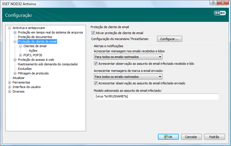 4.1.2.2 Integração com clientes de email A integração do ESET NOD32 Antivírus com os clientes de email aumenta o nível de proteção ativa contra códigos maliciosos em mensagens de email.