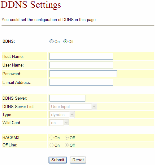 4.5.5 DDNS Setting : Você pode configurar o DDNS (DNS Dinâmico) nesta página. É necessário possuir uma conta para inserir os dados corretos.