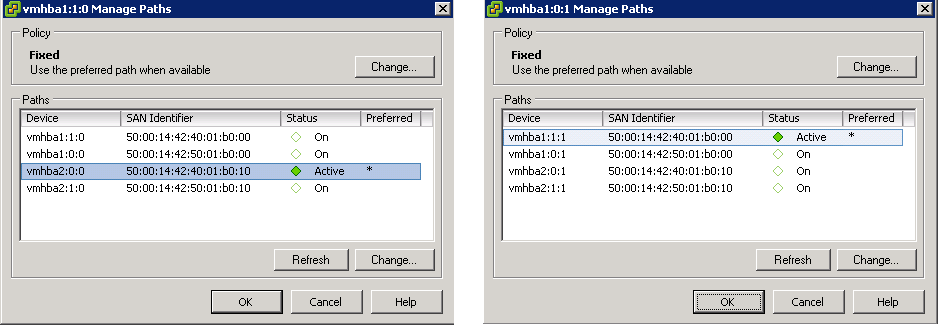 Observe que as alterações do caminho preferencial devem ser executadas em todos os servidores ESX que acessam os dispositivos VPLEX.