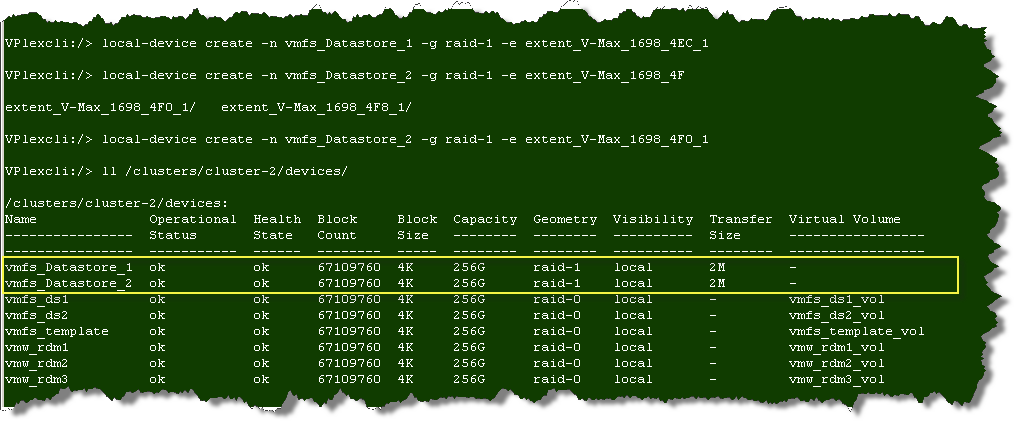 Figura 31. Criação de extensões em volumes de armazenamento encapsulados solicitados pelo VPLEX 5.