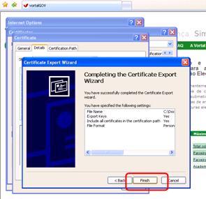 j) Definir o caminho e nome do ficheiro para onde será exportado o Certificado.