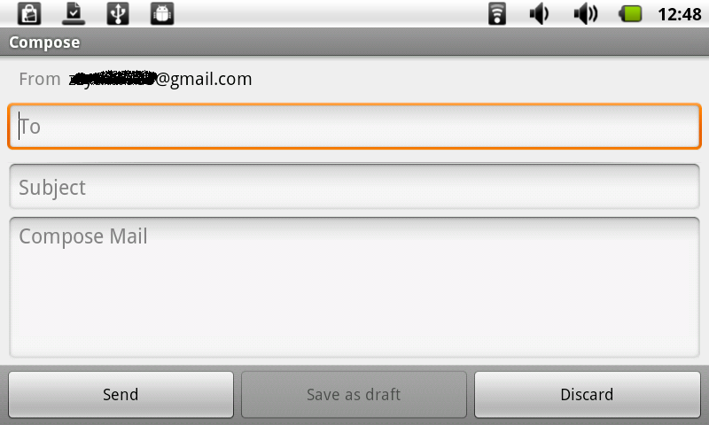 1. Na tela Inicial, toque em Gmail para exibir a sua caixa de entrada (Inbox). 2. Pressione a tecla Menu. 3. Toque em Compose (Escrever). 4. Digite o nome ou o endereço de email no campo To (Para).