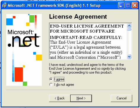 Figura 4-3 Progresso da instalação do.net Framework SDK 1.1 Continuando a instalação, uma tela de licença de uso do programa será mostrada, como na Figura 4-4.