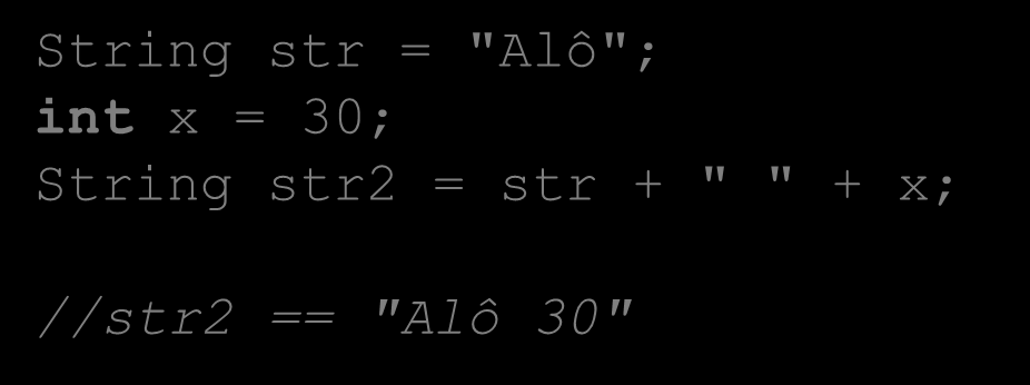 STRINGS Strings são seqüências de caracteres Java não possui um tipo primitivo específico para representar strings, em vez disso elas são encapsuladas pela classe String Até mesmo strings literais