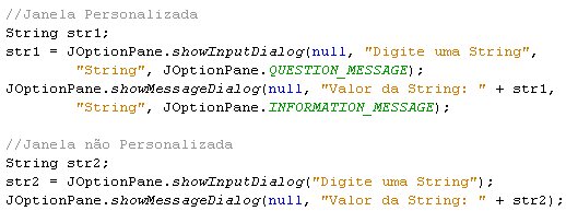 Implementação Usando a Classe JOptionPane Lendo variáveis do