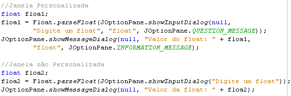 Implementação Usando a Classe JOptionPane Lendo variáveis do