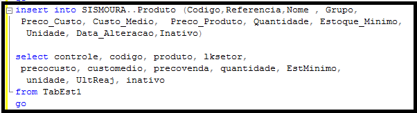 Conversão do Banco de Dados Agora iremos converter as informações da tabela de produtos do banco a ser convertido para o banco de dados em branco do Sismoura.